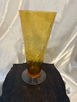 Vintage Amber Marigold Color Crackle Vase Clear bottom