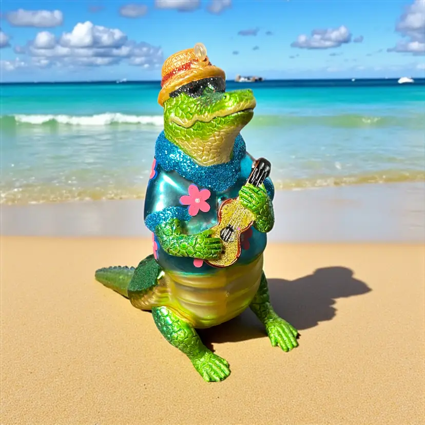 Alligator Ukulele Tropical Christmas Ornament Tropical Hawaii Beach