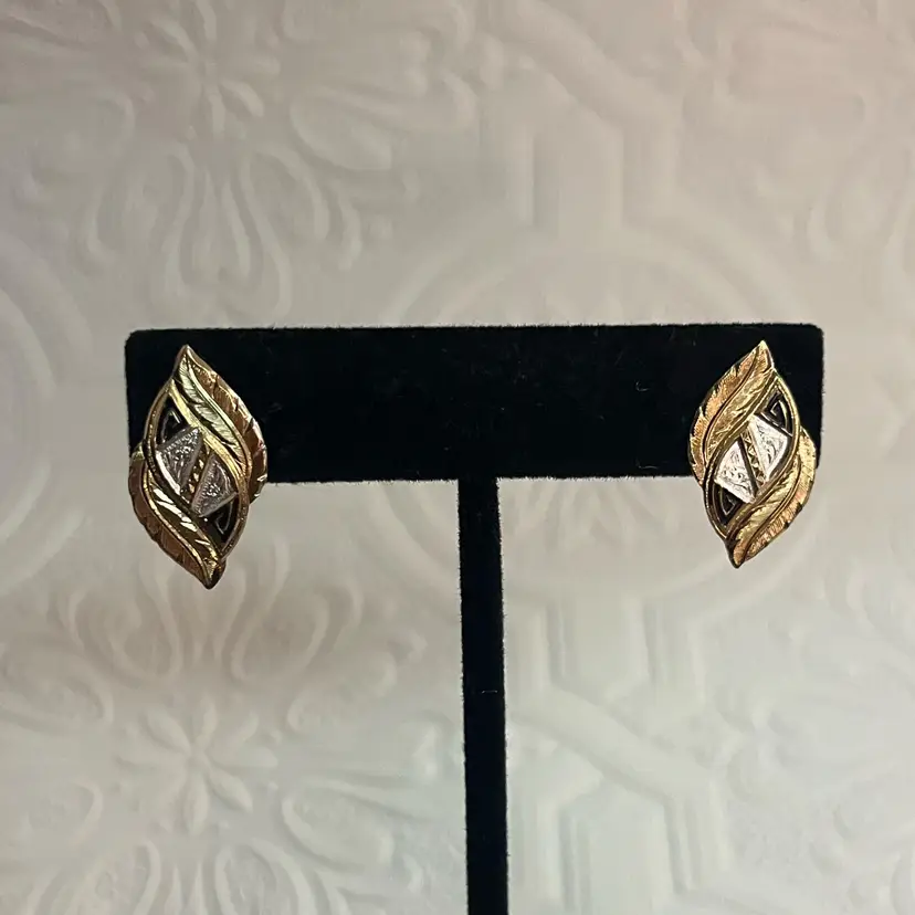#J76 - Silver & Gold Tone Western Style Post Back Earrings