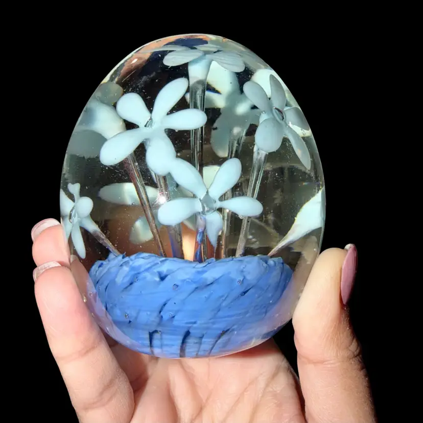 Old Periwinkle Blue Egg Shaped Large Paperweight