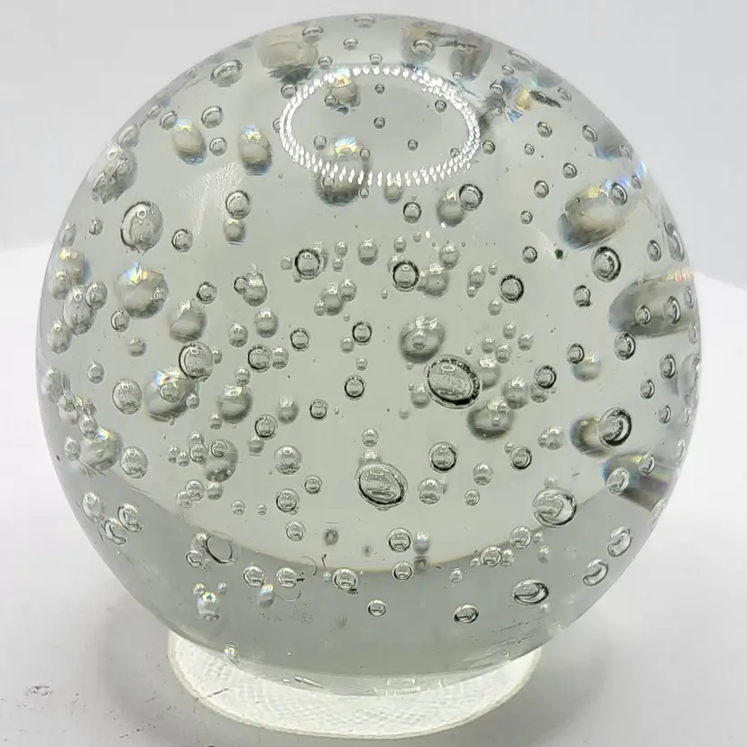 Hand-blown Clear Bubble Glass Paperweight 3"