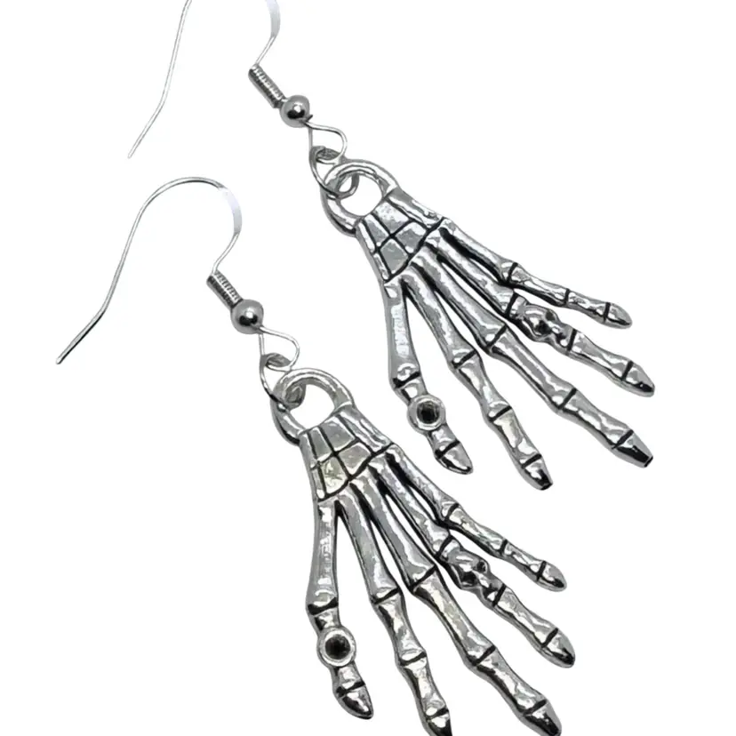 Halloween Skeleton Hands Sterling Silver Handmade Dangle/Fishhook Earrings