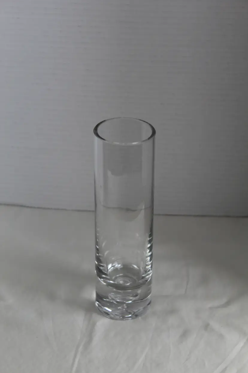 Vintage Krosno Poland Clear Glass Cylinder Vase Controlled Bubble 8" 21.2 oz