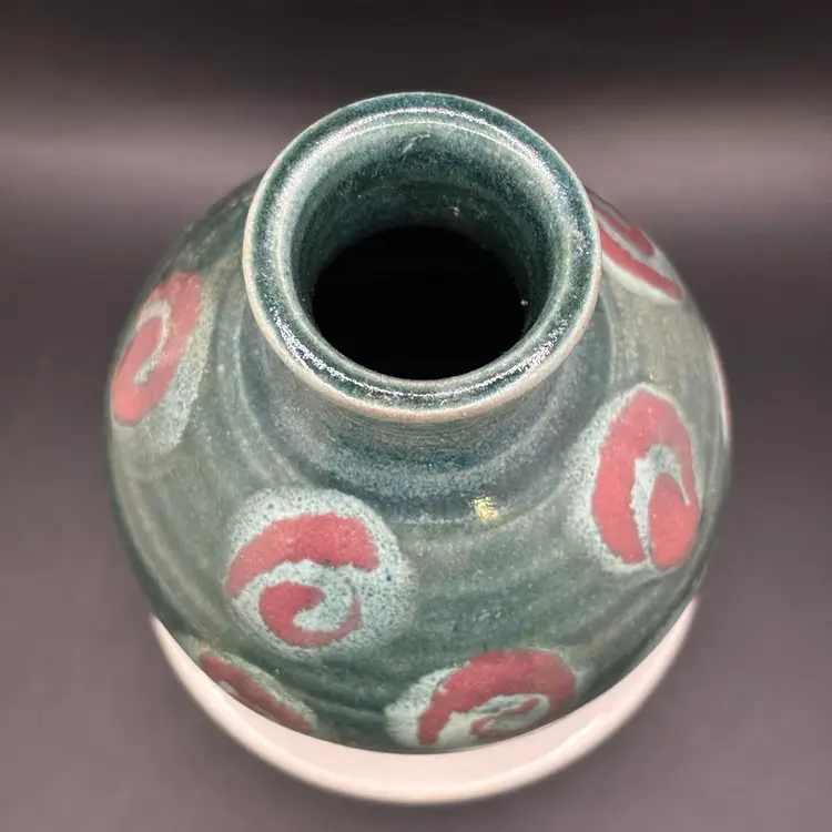 Studio Art Pottery Signed Swirl Painted Bud Vase 5” Teal & Purple