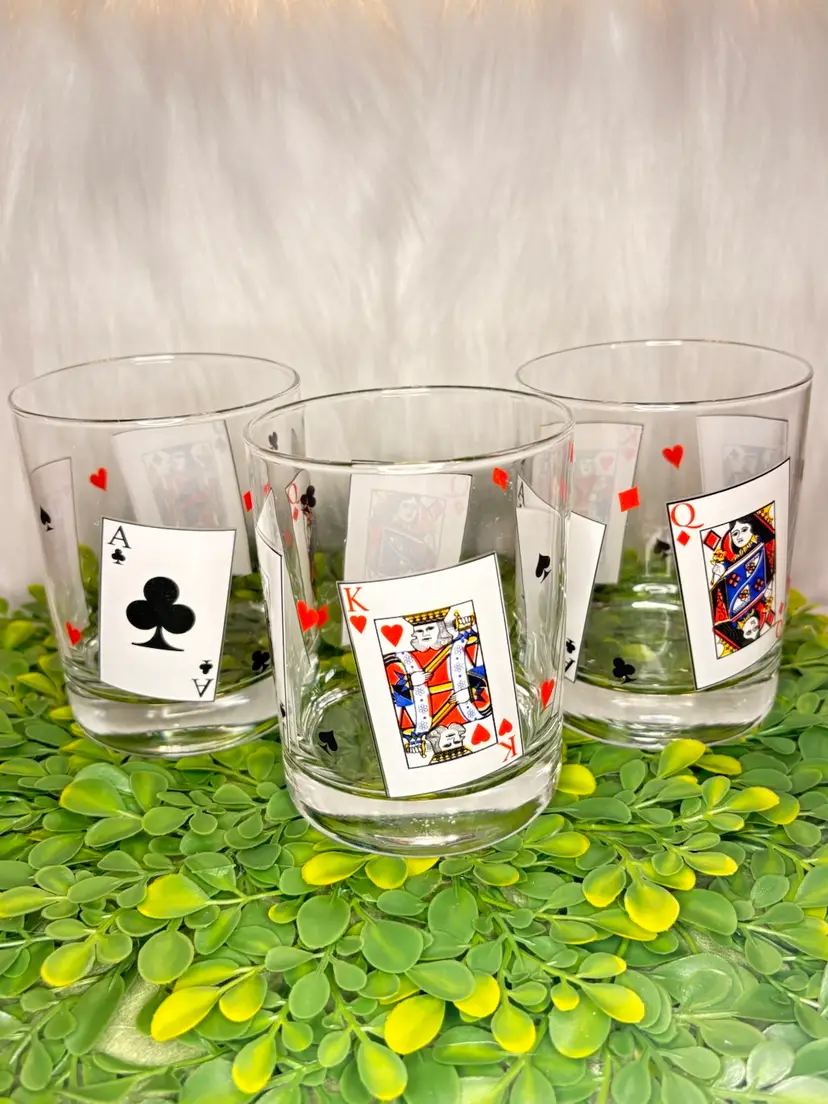 Set of 3 Vintage Luminarc Playing Cards Whiskey Glasses
