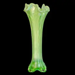 Vintage Green Opalescent Swung Glass Vase 11”