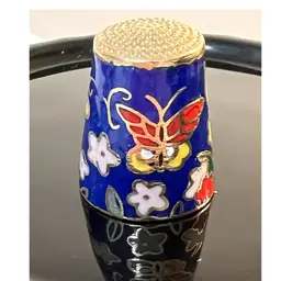 Cloisonne Collectible Enamel Metal Sewing Thimble Butterflies Flowers 1 in Height