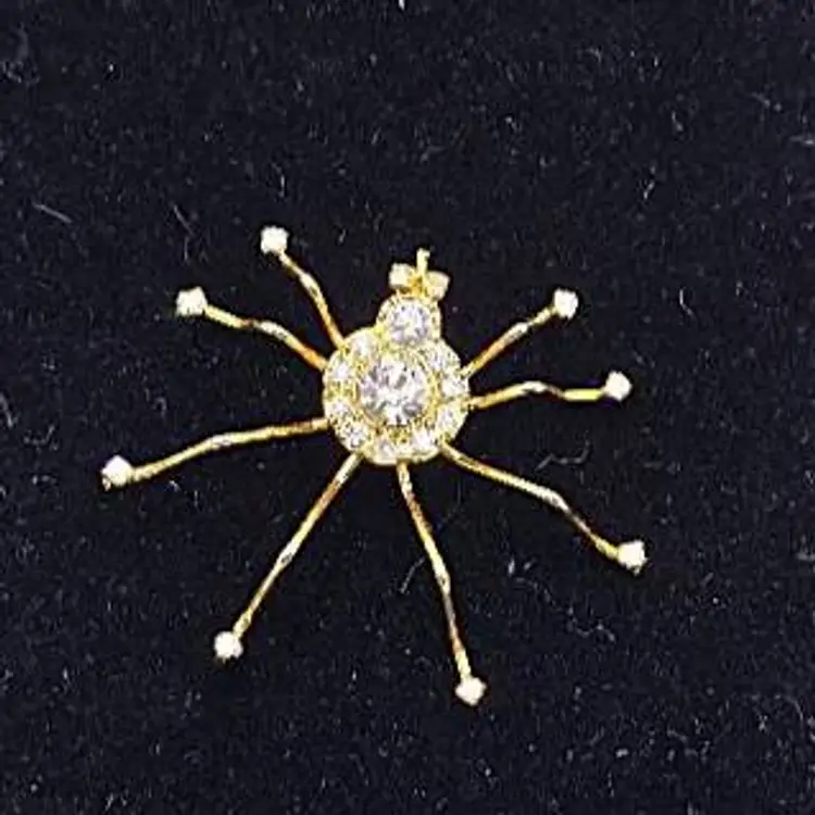 Spider Pendant Brooch Gold Tone with Rhinestones