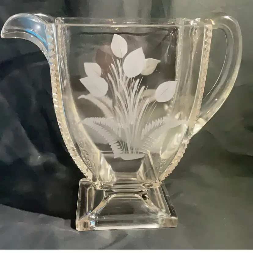 Riverside Glass Lily Langtry Antique Water Pitcher Etched Sawtooth