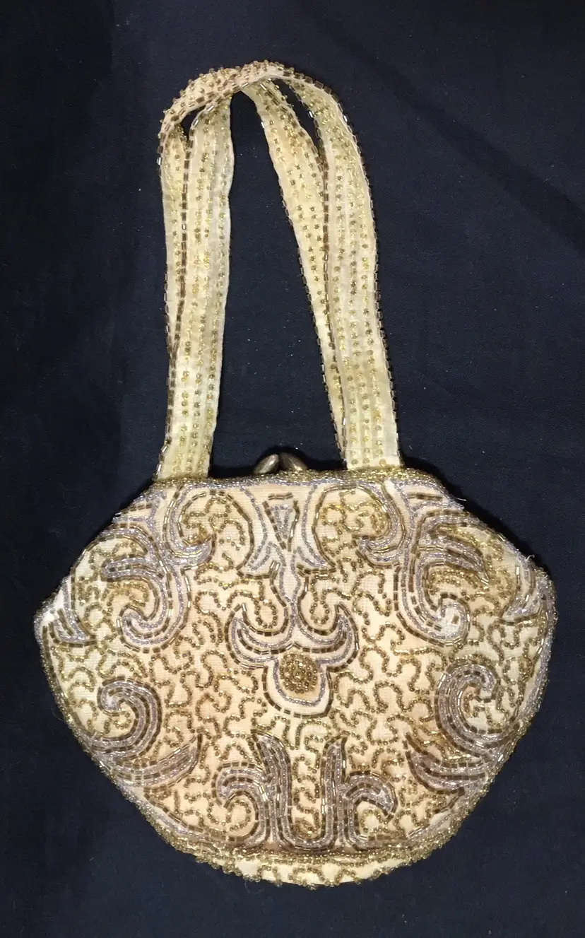 Vintage Bag by Josef, hand beaded in Belgium, amber & clear glass beads