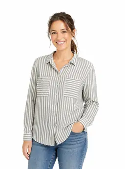 Casa Cabana Size XL Mint Stripe Shirt Button Up Long Sleeve Casual Relaxed Chic