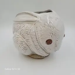 Whimsical Redware Ceramic Cream Glazed Rabbit Planter