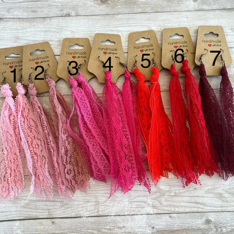 One Dozen Solid Color Vintage Lace Tassel Earrings Wholesale Lot