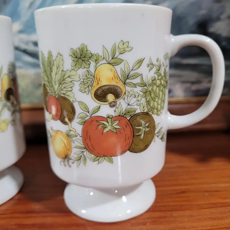 Vintage Vegetable And Mushroom Pedastle Mugs