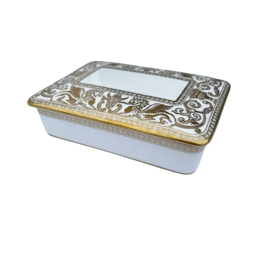 Vintage Wedgwood Gold Florentine Trinket Cigarette Box W4219 Griffin Pattern