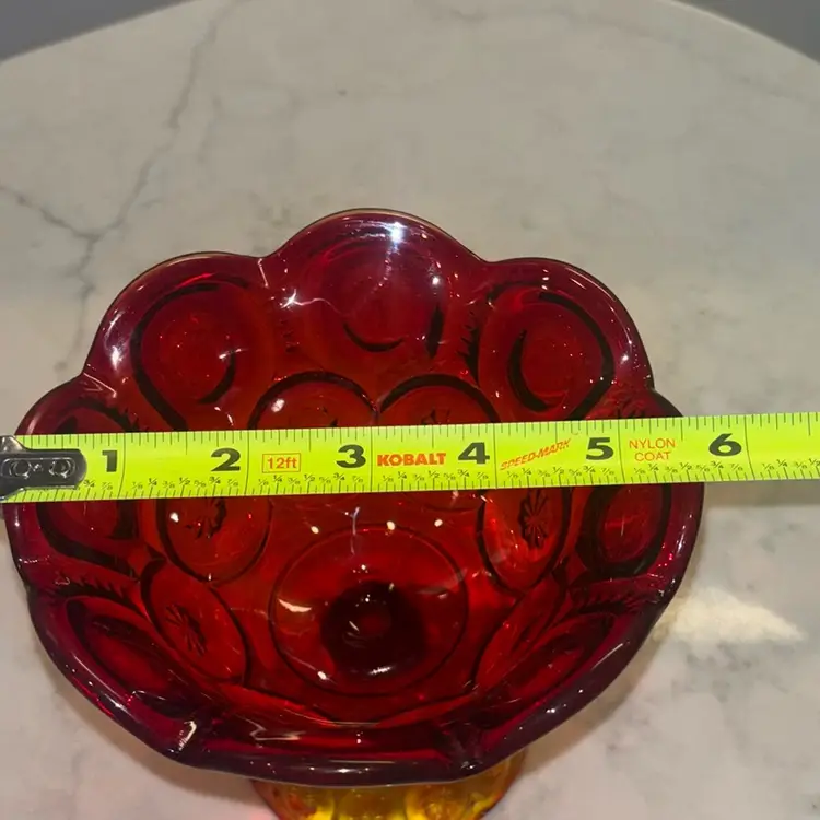 LE Smith Moon & Stars Amberina Glass Pedestal Compote Candy Dish Vintage