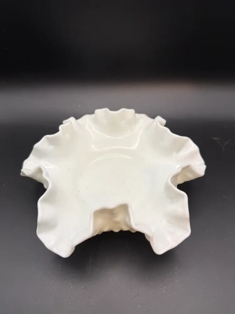 Fenton Hobnail Milk Glass Ruffled Edge Bowl