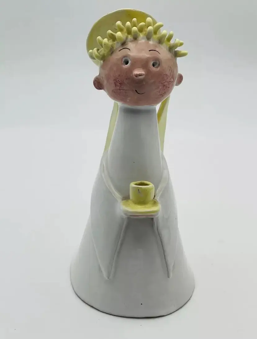 Vtg Clay Art Pottery Angel Figurine Candle Holder Made in Italy Blonde