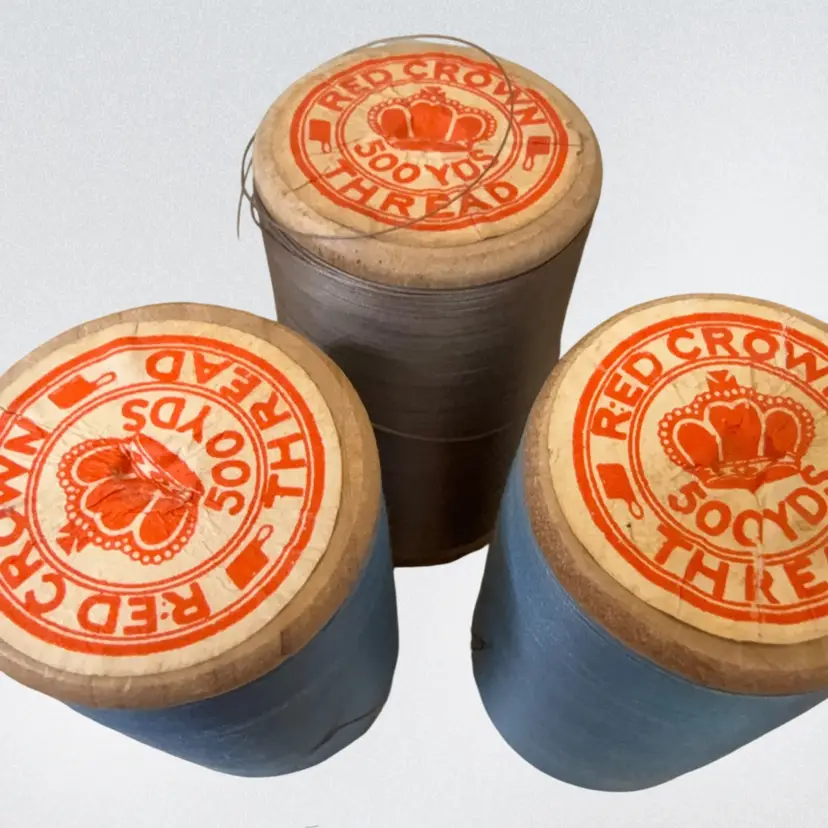 Three Vintage Wooden Spools Of Thread