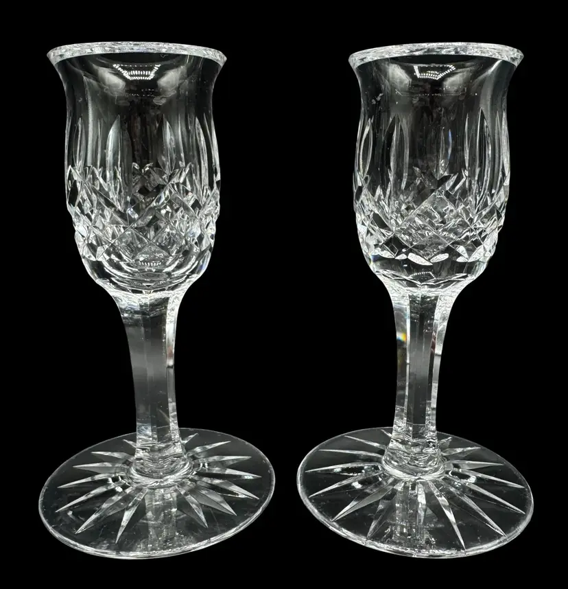 Set of 2 Vintage Waterford Clear Crystal Araglin Candlestick Holders Pair 5”