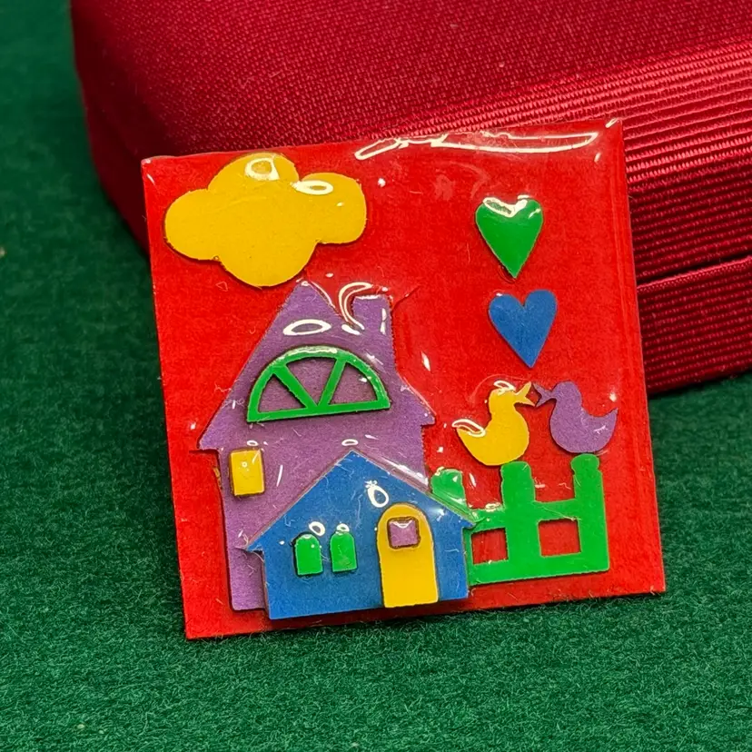 House Pins By Lucinda Brooch Red Background Rainbow Kissing Ducks Hearts Square