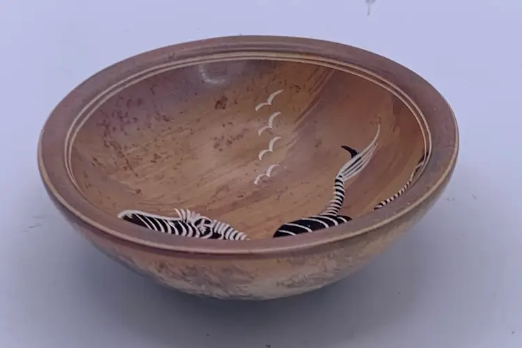 Soapstone 4” Bowl Etched Hand Painted Zebra. Kenya, East Africa