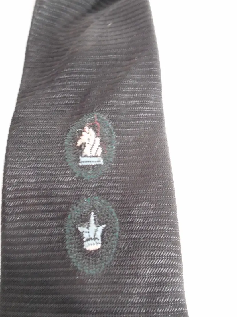Vintage Black Blue Embroidered clip on Tie necktie Horse Crown