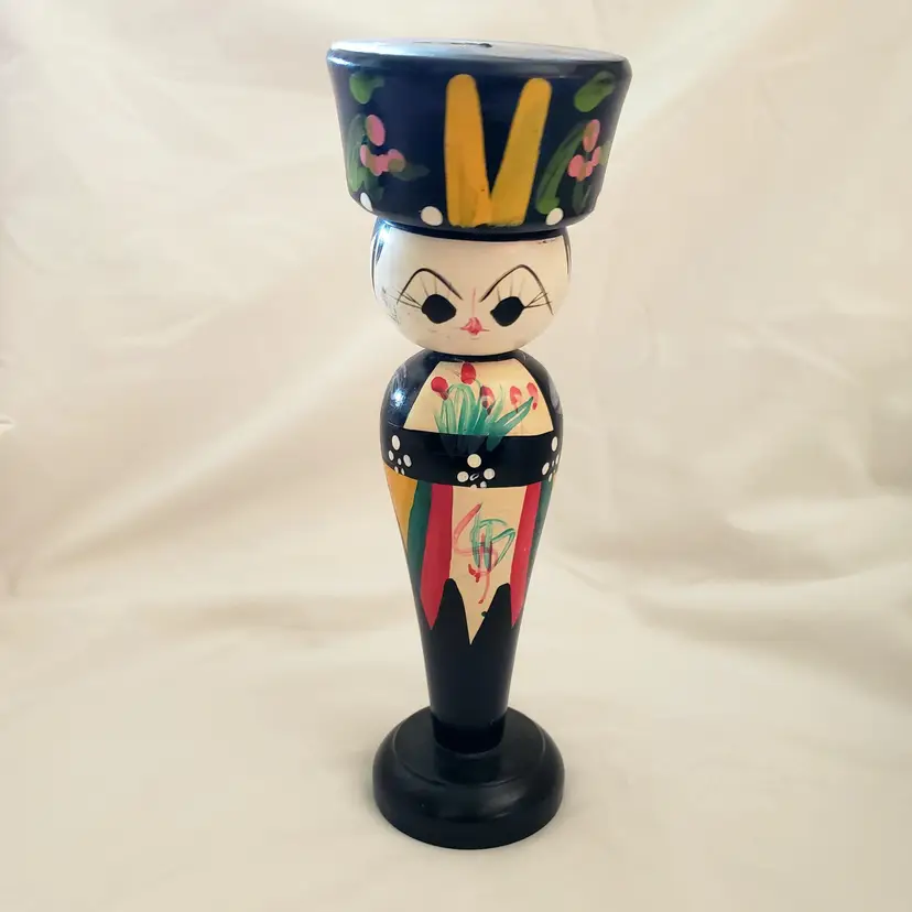 Wood Kokeshi Doll Bobble Head Unbranded Japanese 9⅜" Tall Approximately Vintage