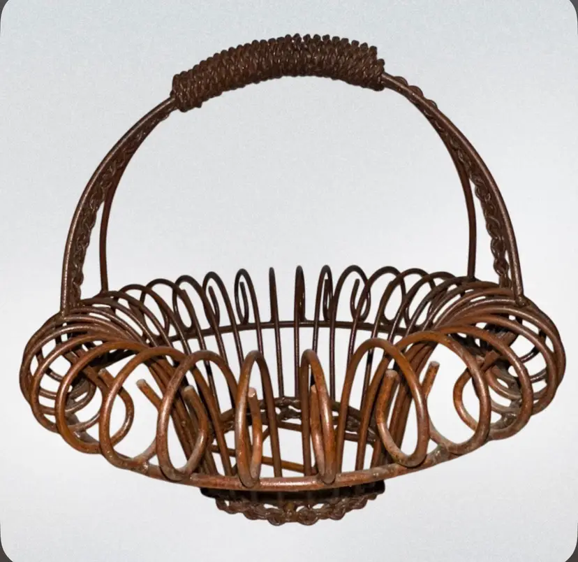 VTG French Country Rustic Farmhouse Planter Victorian Wrought Iron Flower Basket