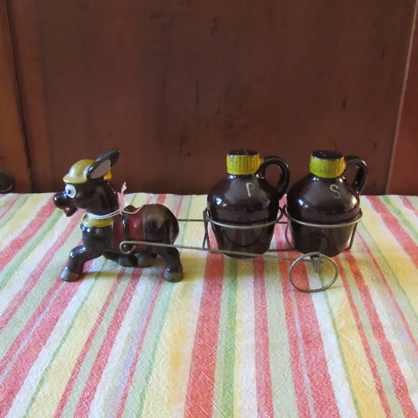 Vtg Donkey Cart w/Jugs Salt & Pepper Shakers