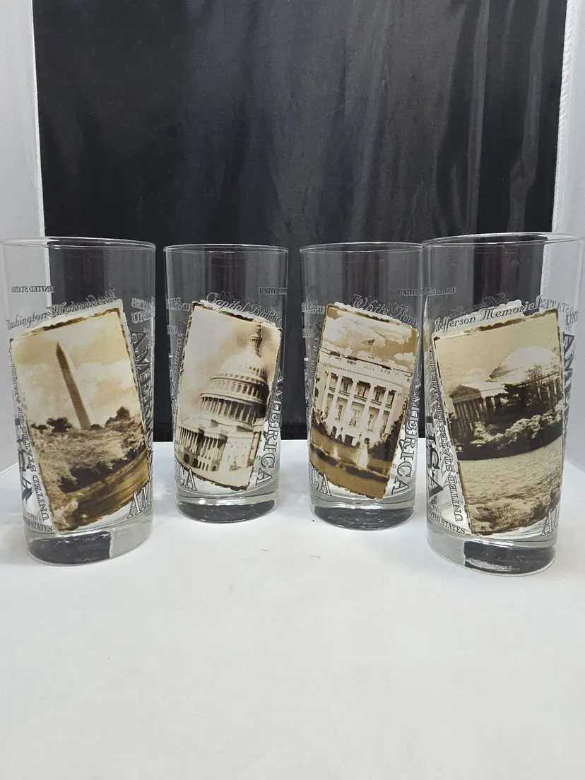 Vintage Washington DC Landmark Highball Glasses Lot of 4 6.25" Tall