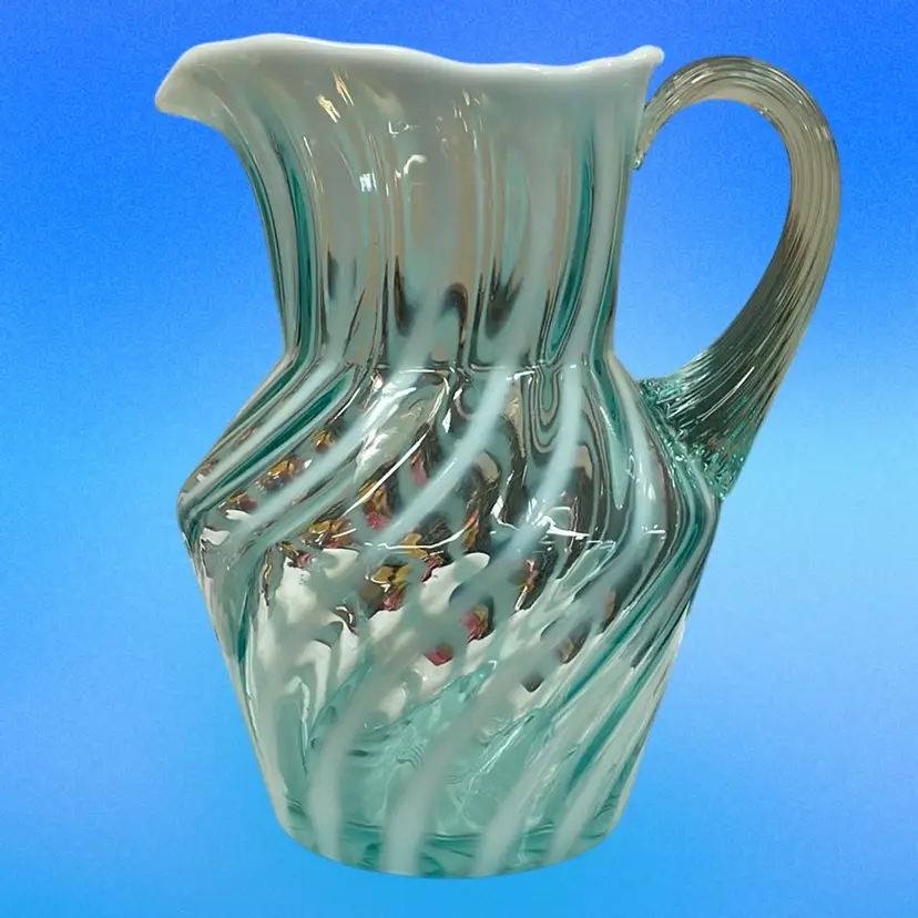 Fenton 7 1/2 “ Pitcher Aqua Opalescent Swirl