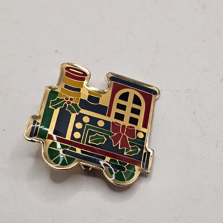 Gold Tone Christmas Brooch train