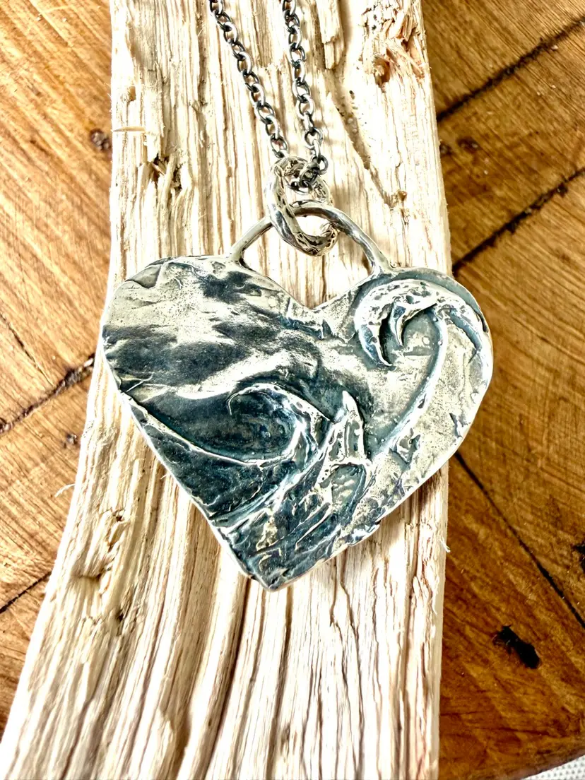 Love Of The Ocean Heart Pendant Sterling Silver Oxidized Chain