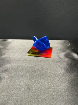 Modern Abstract Acrylic Sculpture – Red & Blue Geometric Art Cube – Contemporary