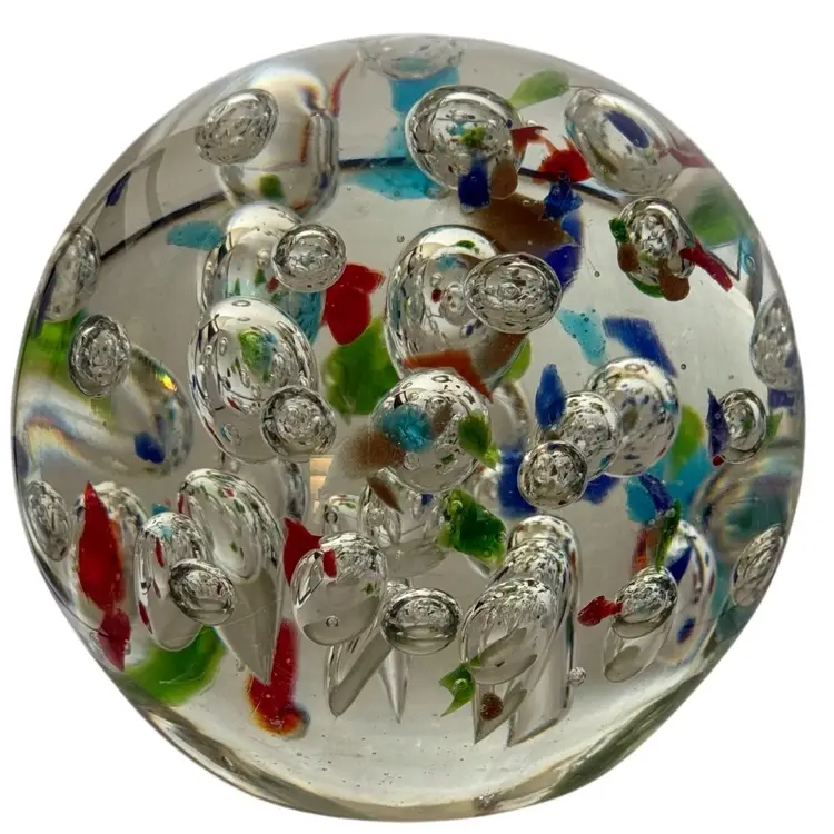 Confetti & Bubbles Paperweight Large 4” 4-lbs Clear Bubbles  with Multi Color Confetti