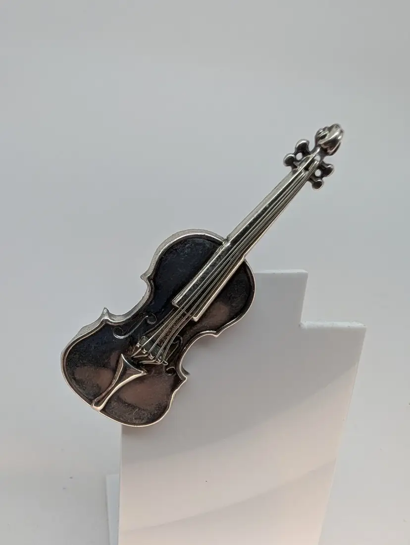 Vintage LANG Sterling Silver 925 Violin Shaped Brooch Pin Music Instrument