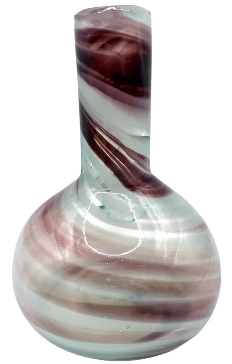 Vintage Hand Blown Glass Cruet Bottle Applied Handle Amethyst Purple White Swirl