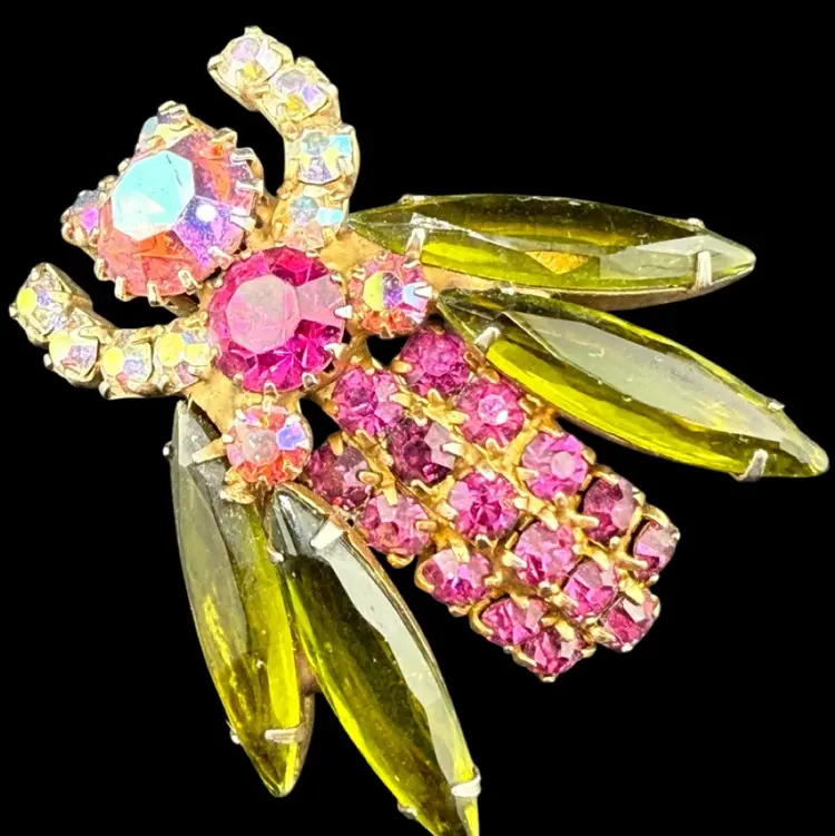 Beetle Multicolor Rhinestone Brooch 2"