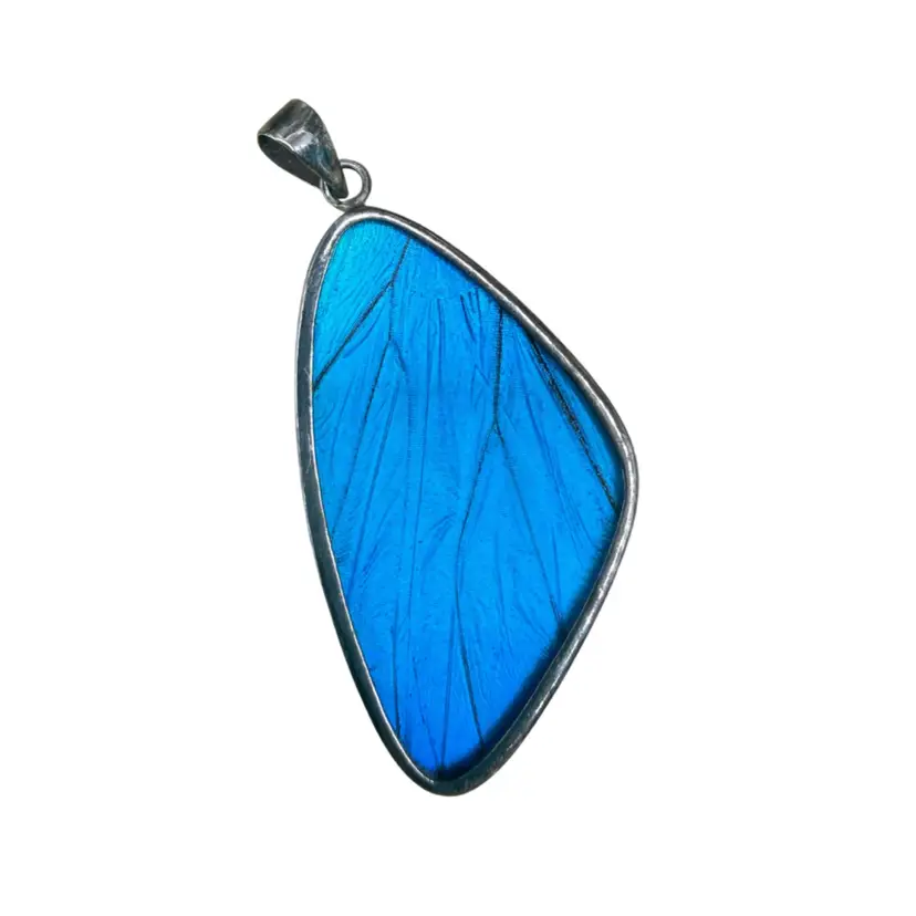 Sterling Silver Large Blue Morpho Butterfly Wing Pendant