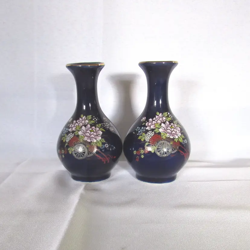 Pair of Cobalt Blue Kutani Bud Vases