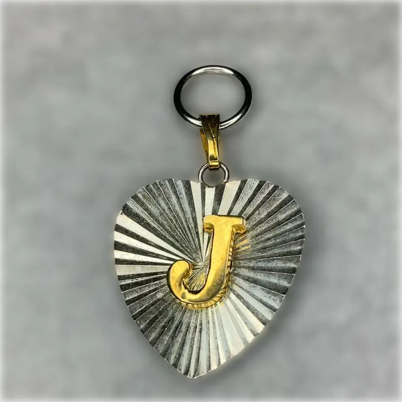 .925 Sterling Silver Heart Charm With Gold Tone Letter J