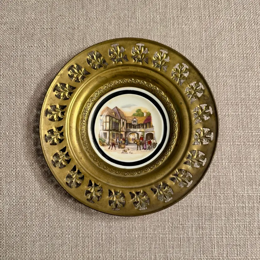 English Bone China Wall Plate w/ Brass