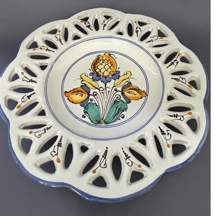 Vintage Hungarian Haban Pottery Folk Art Floral Decorative Wall Plate Signed