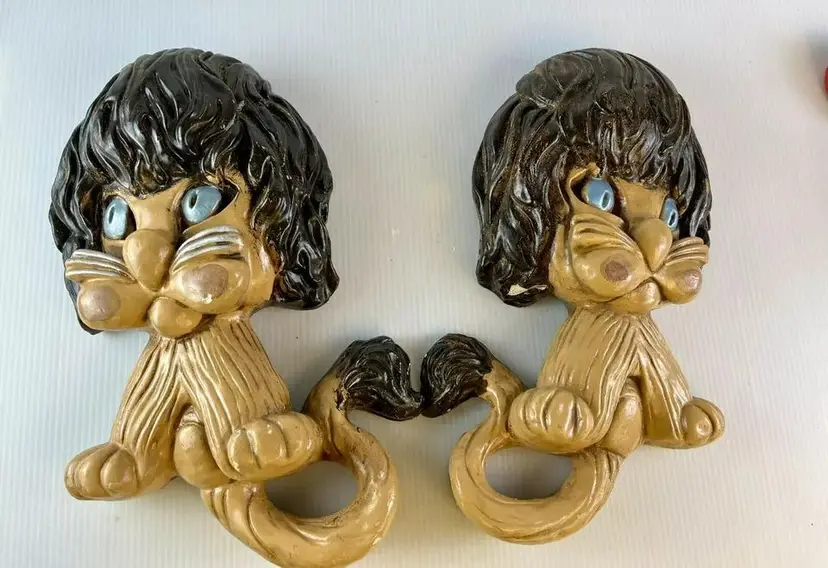Vtg Homco Lion Wall Hanging Pair Sculpture Retro Child Nursery Deco MCM Kitsch
