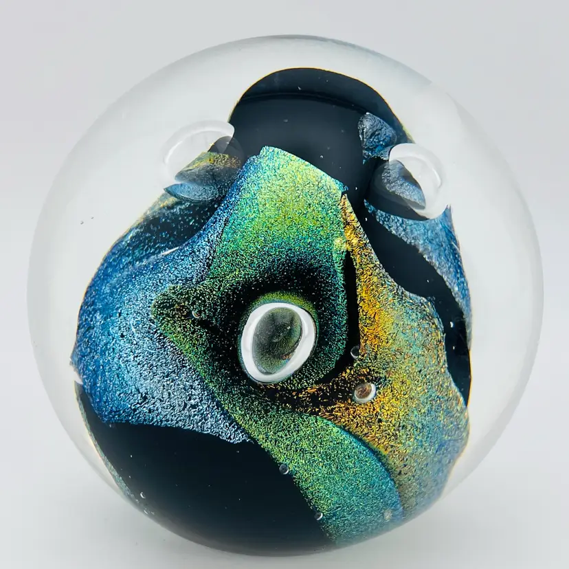 Magnum Signed Dichroic Paperweight W/ Glow 3.75”