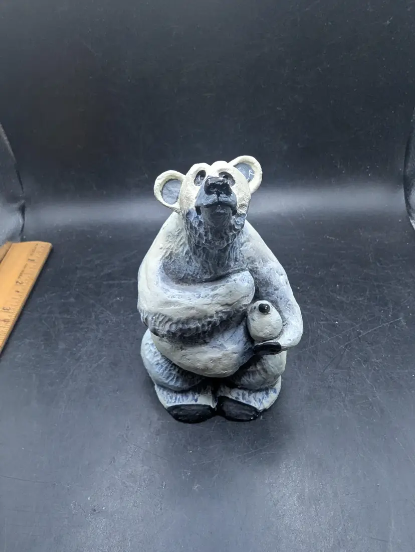 Vintage Rick J. Rowley Polar Bear Figurine 2003 Resin Lost Woodsman Bear With Penguin