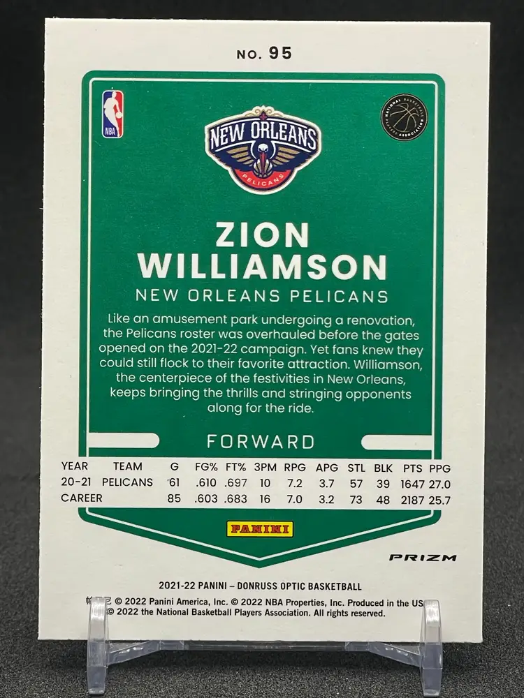 2021-22 Donruss Optic Basketball - Zion Williamson Blue Lazer Prizm #95
