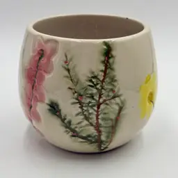 Art Pottery Ceramic Textured Multicolor Yellow Pink Green Flowers Planter Pot