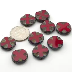 9pcs Czech Glass Cross Coin Beads 14MM #BC201